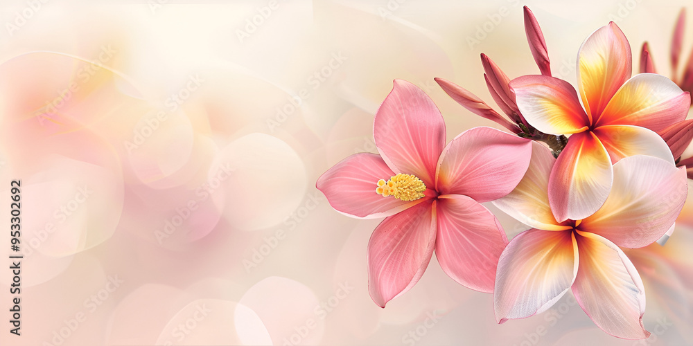 Tropical Frangipani Flowers with Dew Drops Tropical Frangipani Flowers with Dew Drops