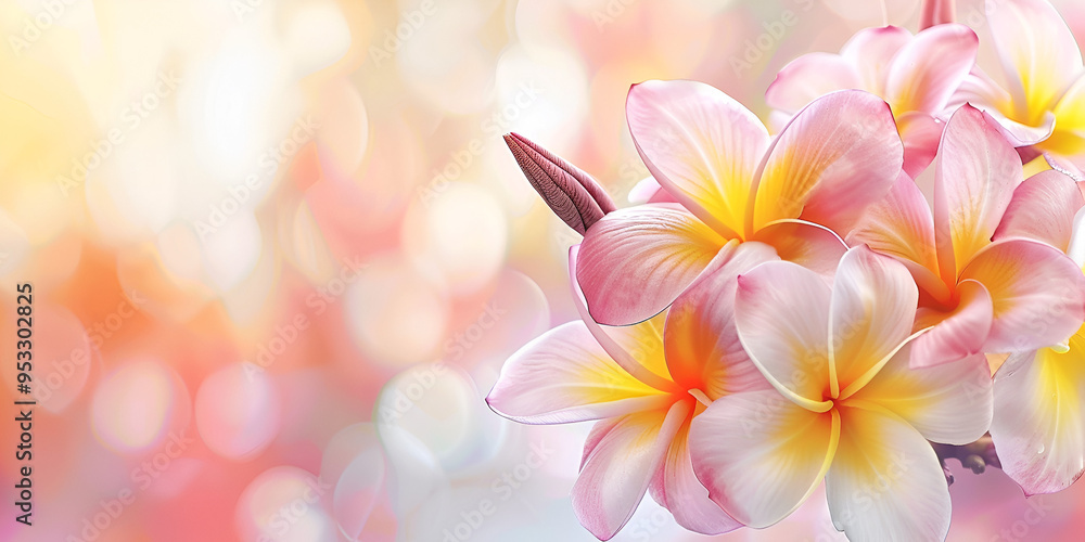 Tropical Frangipani Flowers with Dew Drops Tropical Frangipani Flowers with Dew Drops
