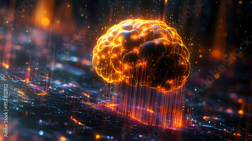 Digital brain with glowing ...