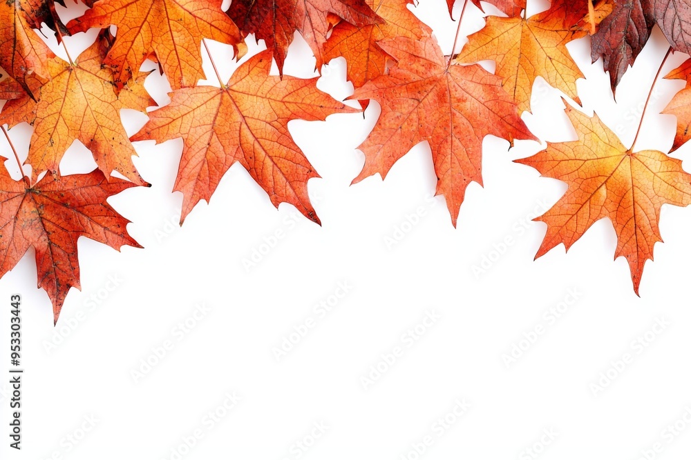 Autumn Maple Leaves Flat Lay White Background created with Generative AI Autumn Maple Leaves Flat Lay White Background created with Generative AI