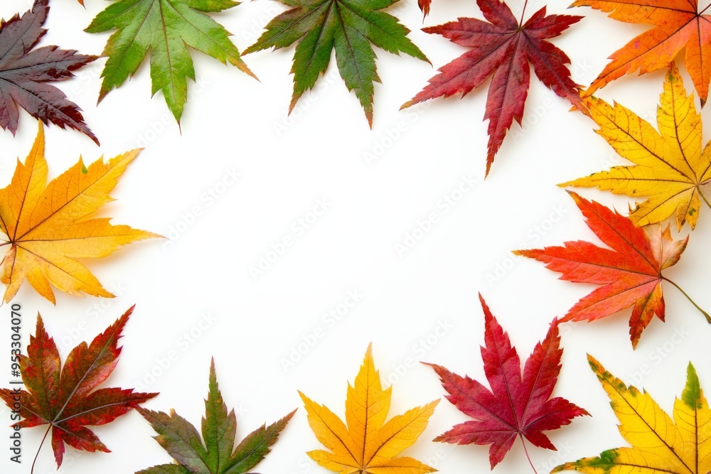 Autumn Maple Leaves Flat Lay White Background created with Generative AI Autumn Maple Leaves Flat Lay White Background created with Generative AI