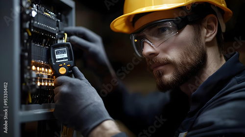 Electrician checking electr...