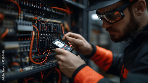 Electrician checking voltag...