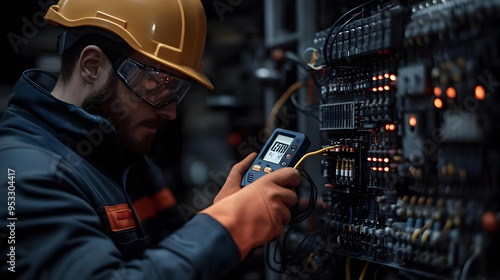 Electrician in protective g...