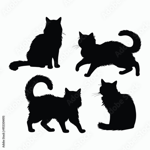 Norwegian Forest Cat Silhouette Vector Set Animals Illustration Template