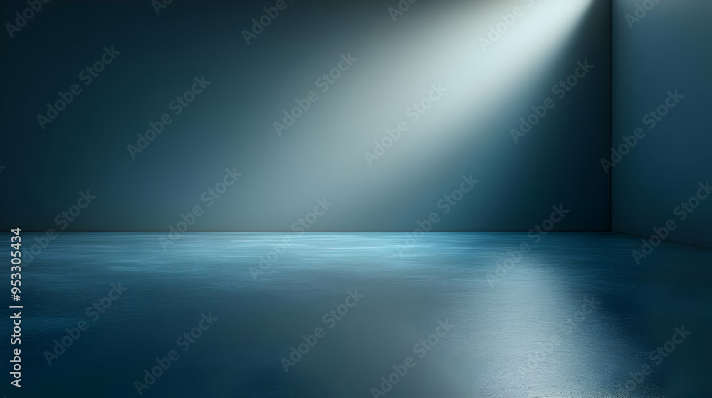 Empty room with blue walls and a single light beam shining on the floor. Empty room with blue walls and a single light beam shining on the floor.