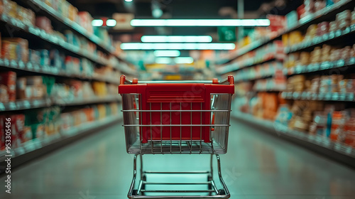 Empty shopping cart in aisl...