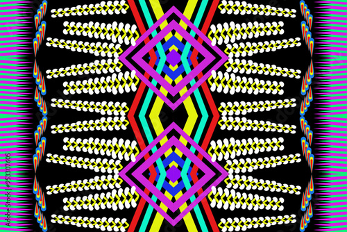 Colorful geometric pattern on black background.