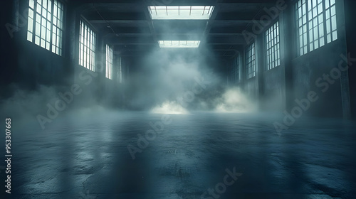 Foggy abandoned warehouse w...