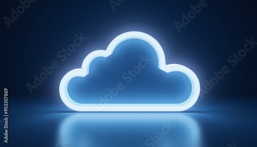 Dreamy Neon Glow Cloud with Fluffy White Clouds in Dark Backgroun with Glowing Coud Network photo