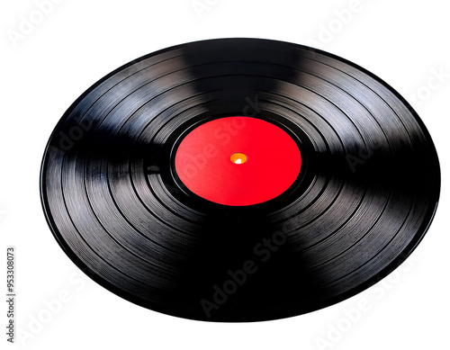 Foto a red sticker on a vinyl record in the center,