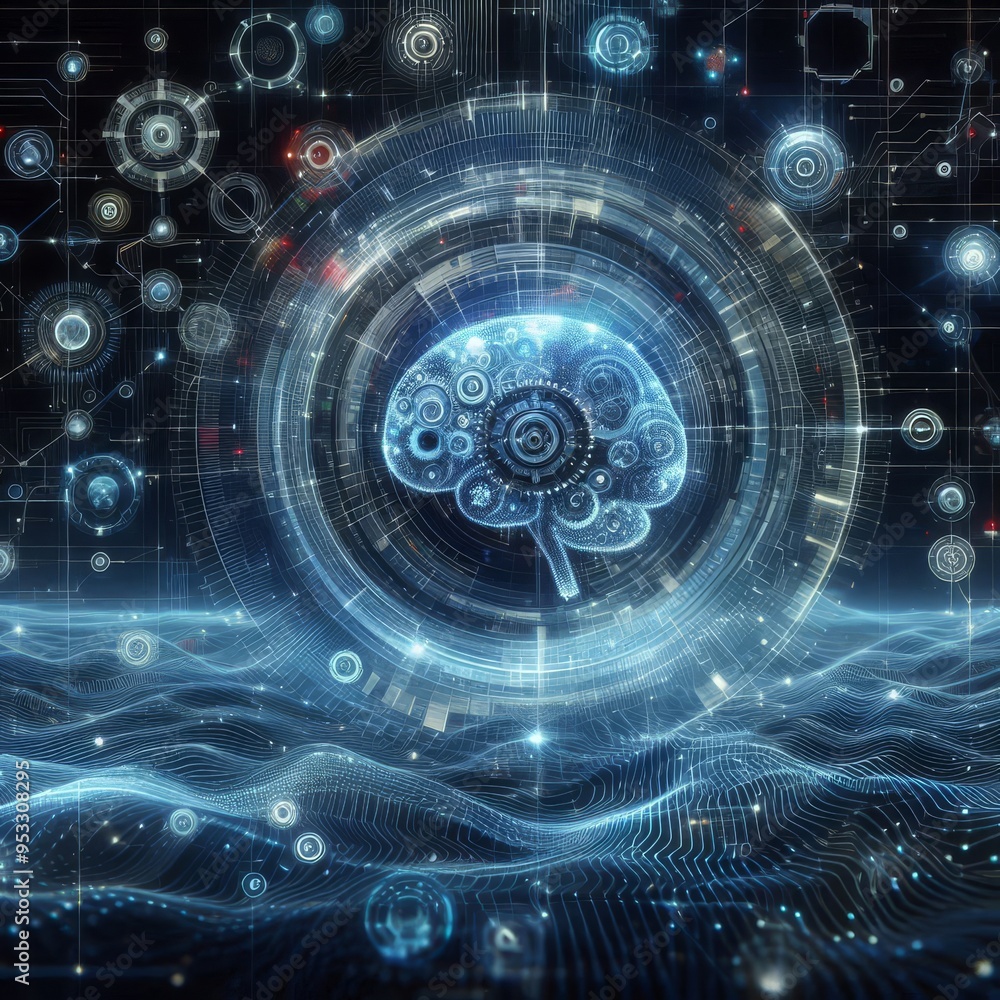 Obraz premium Digital backdround ideal for technological operations, neural networks, AI, data transmission and encryption, digital archives, audio and visual representations, scientific research 