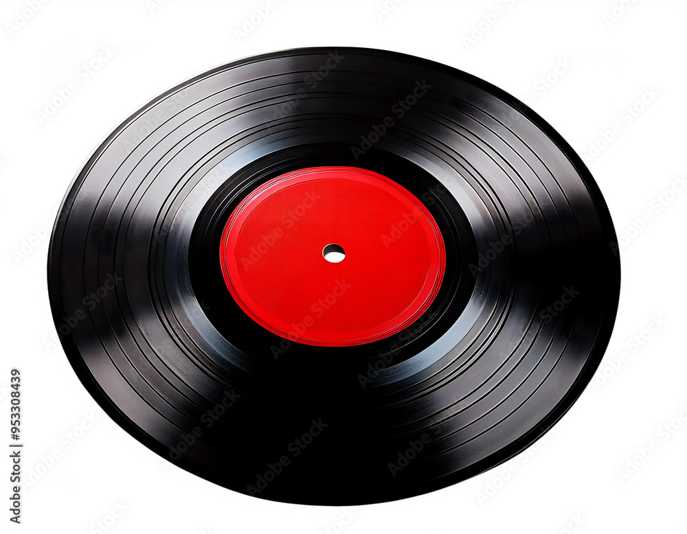 a red sticker on a vinyl record in the center, a red sticker on a vinyl record in the center,