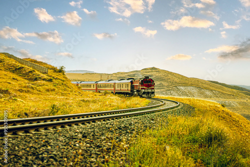 Dogu Ekspresi or Scenic view of the Ankara-Kars Eastern Express train journey through Turkey's landscapes.