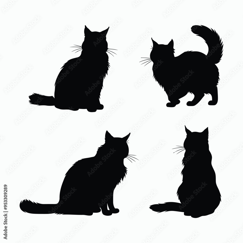 Norwegian Forest Cat Silhouette Vector Set Animals Illustration Template Norwegian Forest Cat Silhouette Vector Set Animals Illustration Template