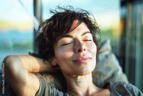 Female relaxing and dreaming at day photo