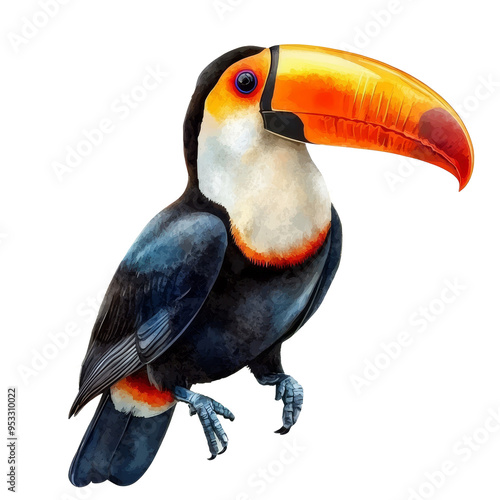 A vibrant toucan in watercolor showcases its unique beak and striking feathers beautifully, beautiful toucan bird in water colors style on transparent background photo