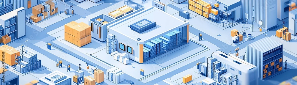 A hightech fulfillment center with predictive algorithms and big data integration, managing distribution and tracking with precision A hightech fulfillment center with predictive algorithms and big data integration, managing distribution and tracking with precision