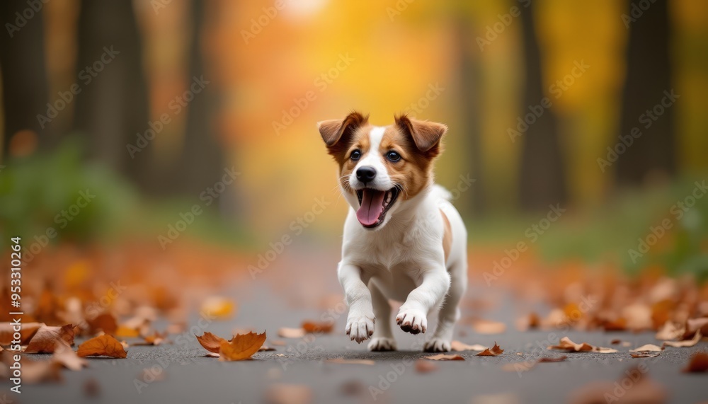 Adorable Puppy in Autumn Leaves - Cute Dog in Fall Foliage, Seasonal Pet Photography Adorable Puppy in Autumn Leaves - Cute Dog in Fall Foliage, Seasonal Pet Photography