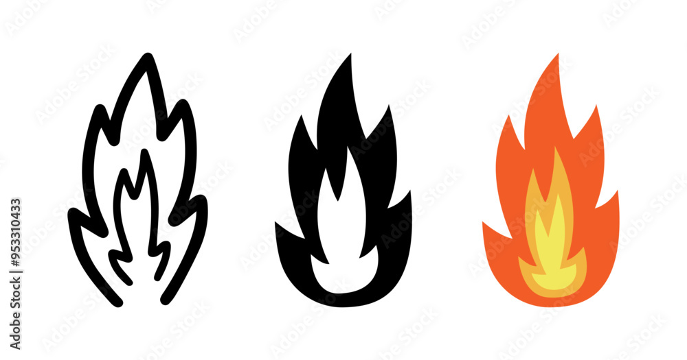 Set of Fire effect cartoon doodle, Vector. Set of Fire effect cartoon doodle, Vector.