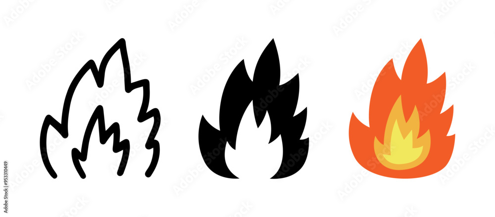 Set of Fire effect cartoon doodle, Vector. Set of Fire effect cartoon doodle, Vector.