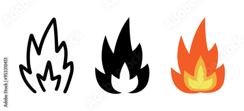 Set of Fire effect cartoon doodle, Vector.