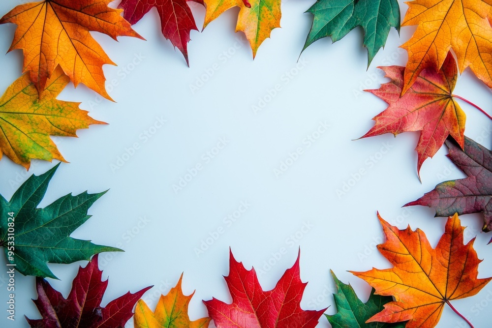 Fototapeta premium Autumn Maple Leaves Flat Lay White Background created with Generative AI
