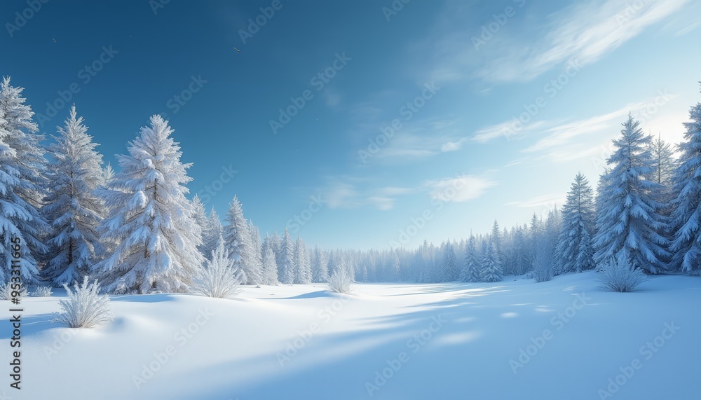 Winter Wonderland: Snow-Covered Trees and Path at Sunrise - Serene Nature Landscape for Holiday and Seasonal Themes Winter Wonderland: Snow-Covered Trees and Path at Sunrise - Serene Nature Landscape for Holiday and Seasonal Themes