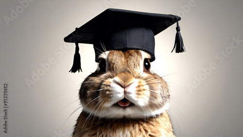 Rabbit wearing acdemic hat photo