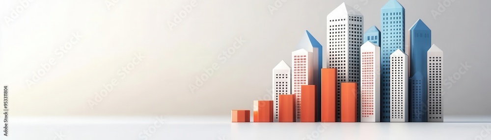 Business skyscrapers with financial data projections, representing corporate finance, 3D illustration Business skyscrapers with financial data projections, representing corporate finance, 3D illustration
