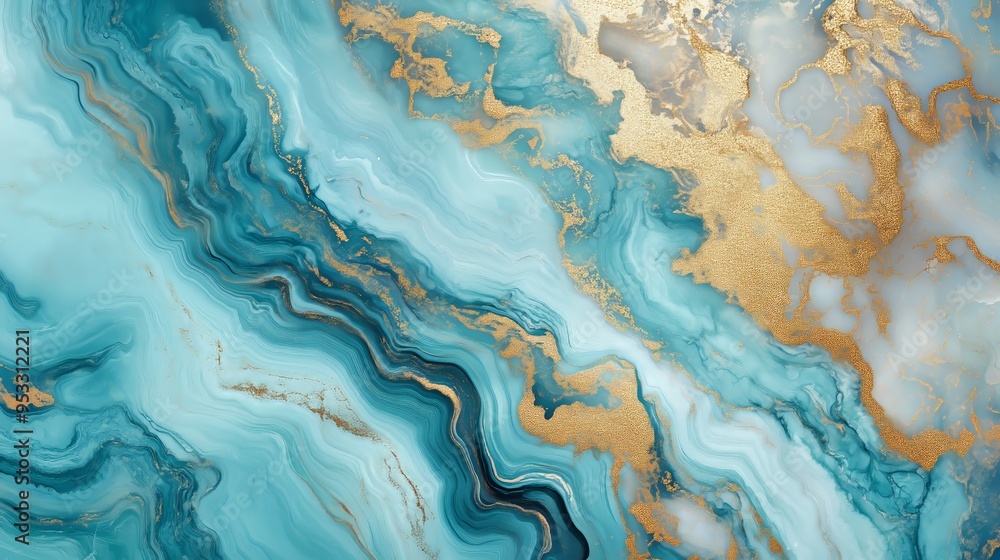 A stunning abstract design featuring fluid blue swirls and luxurious gold accents, mimicking a marble texture. A stunning abstract design featuring fluid blue swirls and luxurious gold accents, mimicking a marble texture.