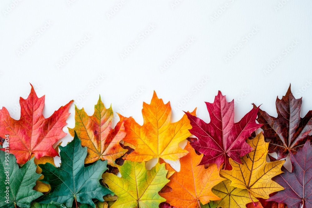 Autumn Maple Leaves Flat Lay White Background created with Generative AI Autumn Maple Leaves Flat Lay White Background created with Generative AI