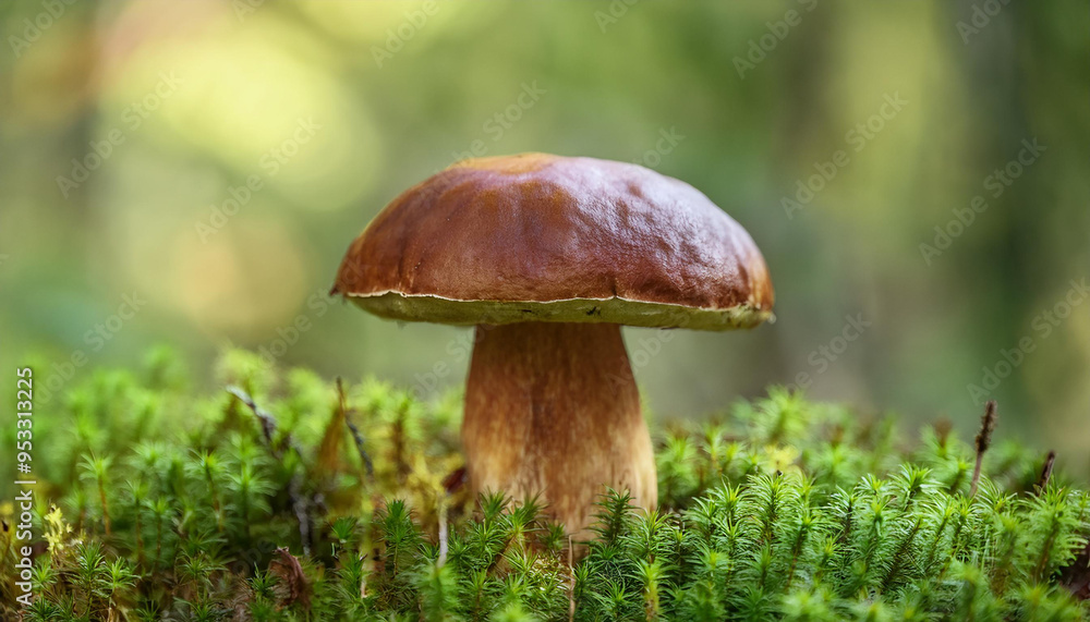Brown mushroom growing in green forest. Autumn harvest. Brown mushroom growing in green forest. Autumn harvest.