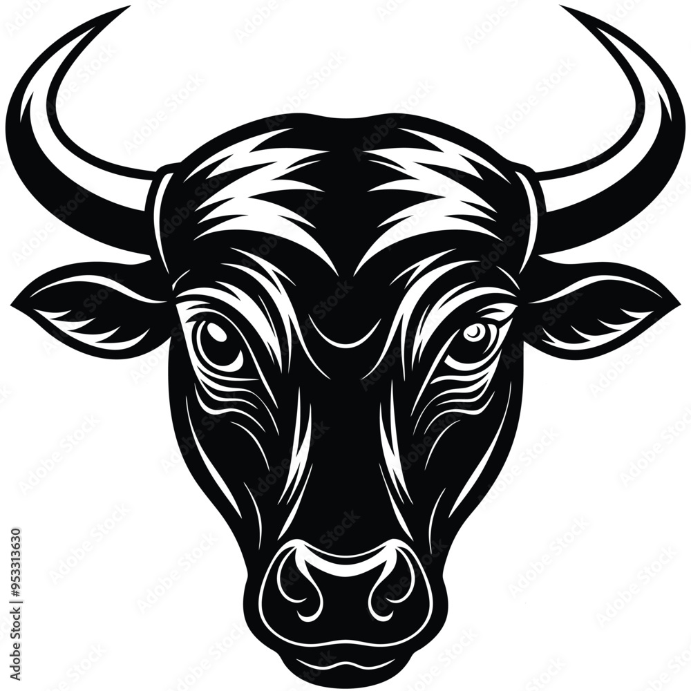 Obraz premium Minimalist Black and White Geometric Bull Head Vector Illustration
