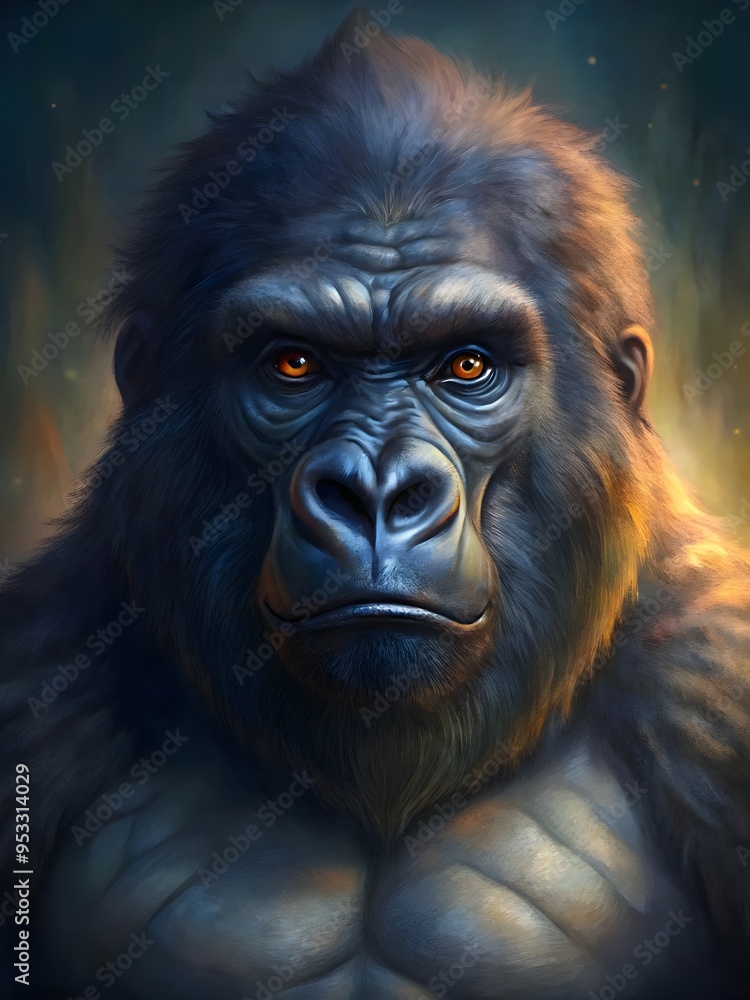 Obraz premium Majestic Powerful Gorilla Captivating Expression Intense Stare Robust Dominant Nature Wildlife Portrait
