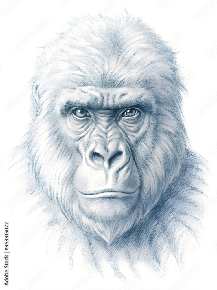 Majestic Powerful White Gorilla Portrait Realistic Intricate Features Expression Striking Intense Blue Tones Majestic Powerful White Gorilla Portrait Realistic Intricate Features Expression Striking Intense Blue Tones