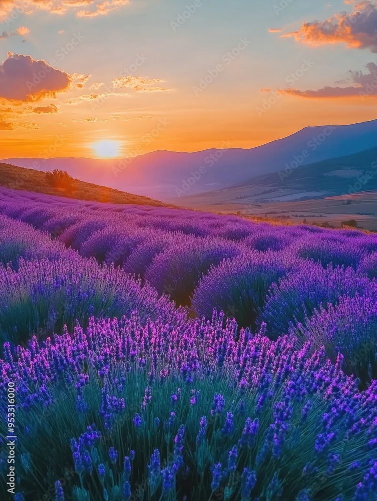 Fototapeta premium Dusk Serenity with Lavender Field