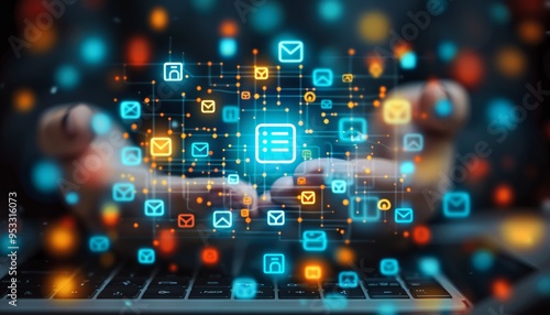 A person is holding a mobile phone with a colorful screen showing various icons of social media information.