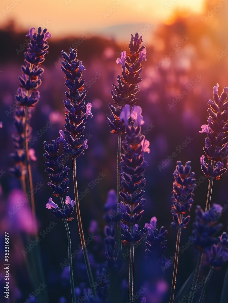 Obraz premium Purple Lavender Field at Sunrise
