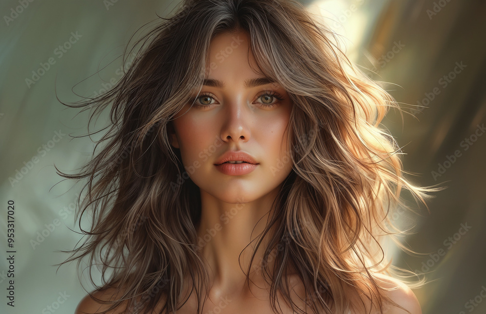 Beautiful young woman with long wavy hair indoors, closeup. Beautiful young woman with long wavy hair indoors, closeup.