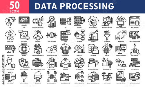 Data Processing icon collection set. Simple line vector.