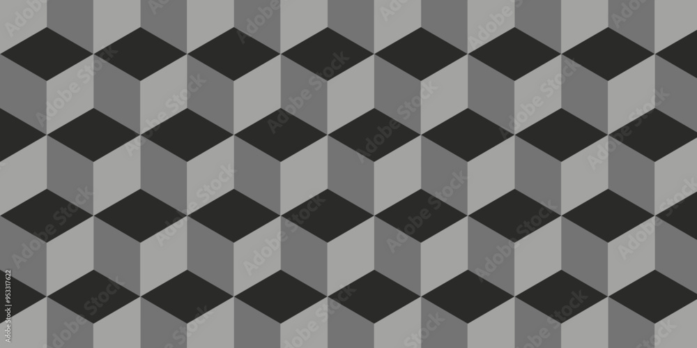 Modern and minimal style cubic blank square seamless pattern. Vector mosaic cube and tile illustration triangle black and gray background wallpaper. Modern and minimal style cubic blank square seamless pattern. Vector mosaic cube and tile illustration triangle black and gray background wallpaper.