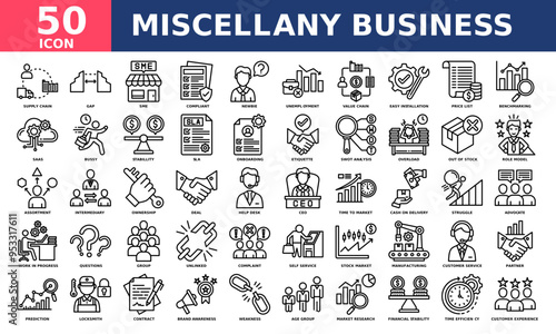 Miscellany Business icon collection set. Simple line vector.