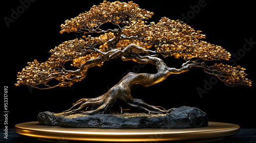 Golden Bonsai Tree Sculptur...
