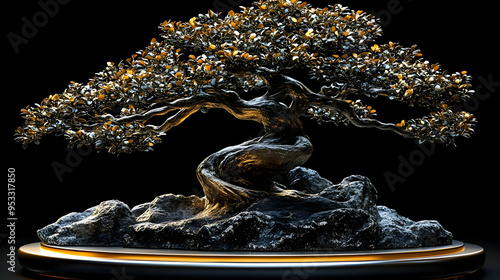 Golden Bonsai Tree with int...