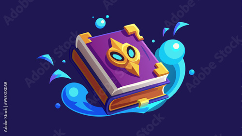 Floating spellbook with glowing runes and a ghostly face appearing from the pages. 