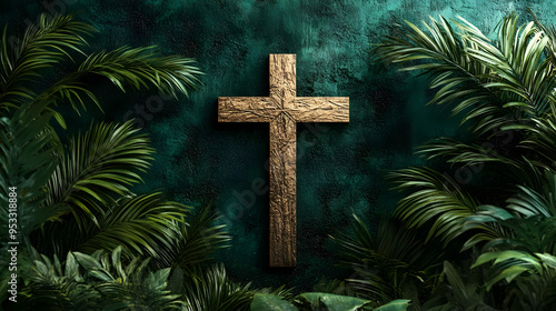 Golden Cross on Green Wall ...