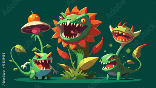 A monster plant with a terrifying but oddly captivating face, featuring sharp teeth and glowing eyes.