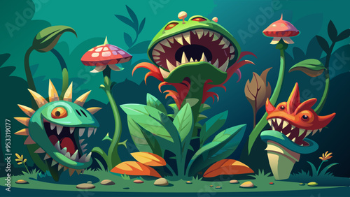 A monster plant with a terrifying but oddly captivating face, featuring sharp teeth and glowing eyes.