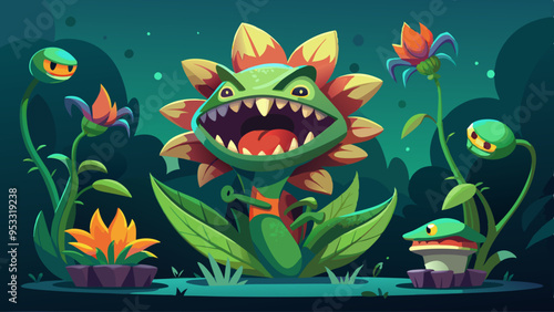 A monster plant with a terrifying but oddly captivating face, featuring sharp teeth and glowing eyes.